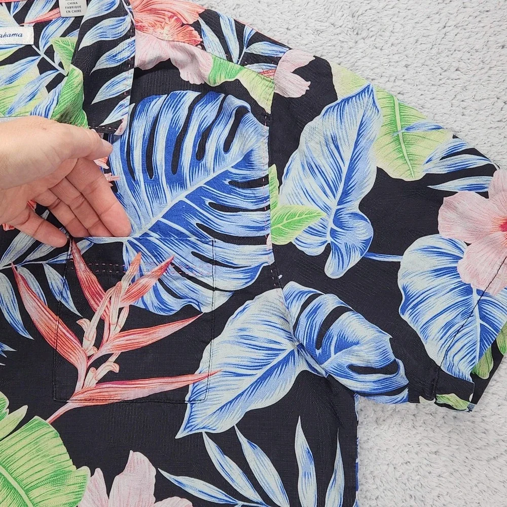 Tommy Bahama Silk Shirt Mens Large Tropical Floral Hawaiian Button Up Black - Picture 6 of 12